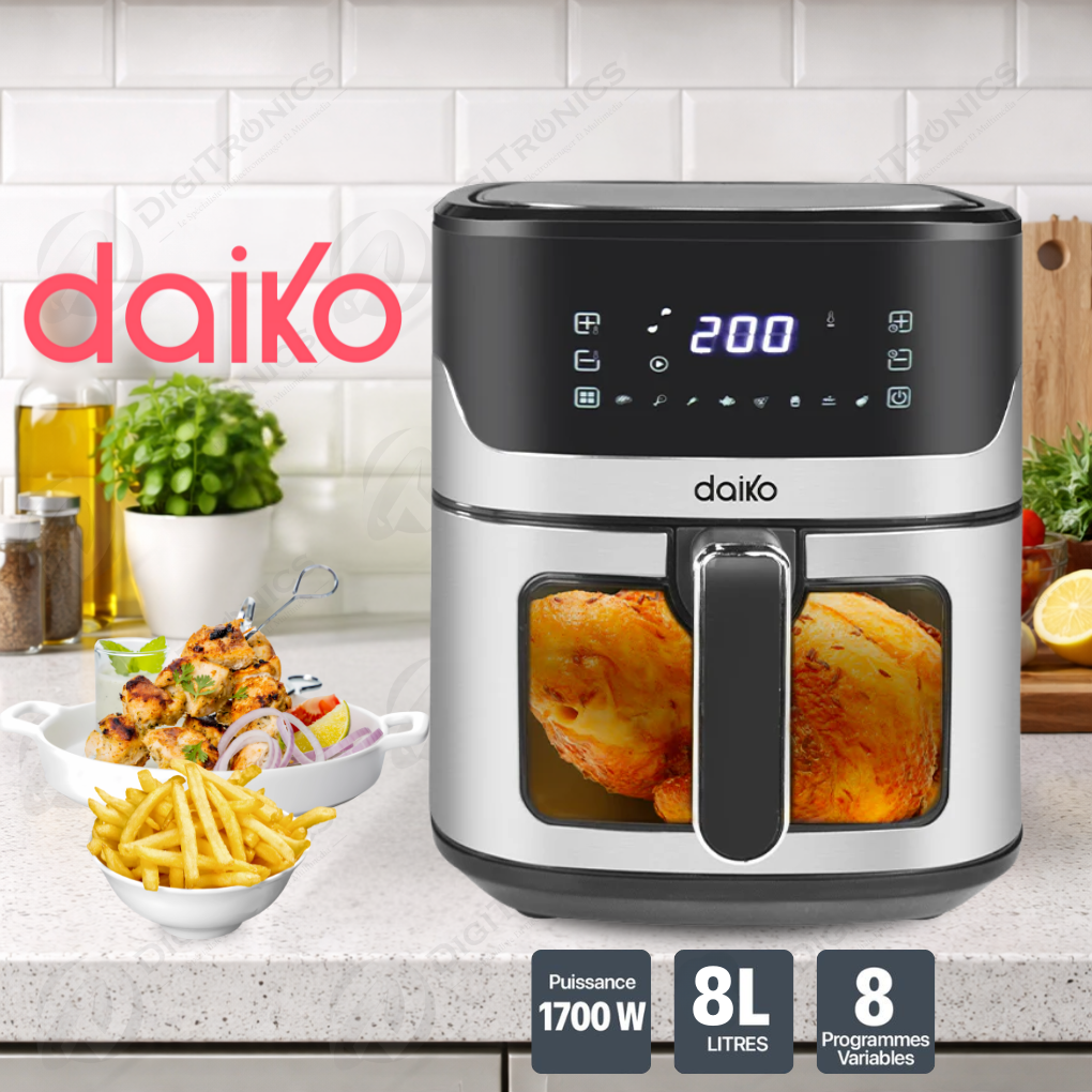 Daiko Friteuse à Air Digitale Multifonctions 8L 1600W, Écran Tactile Sécurité alimentaire, FSH-8674EDK