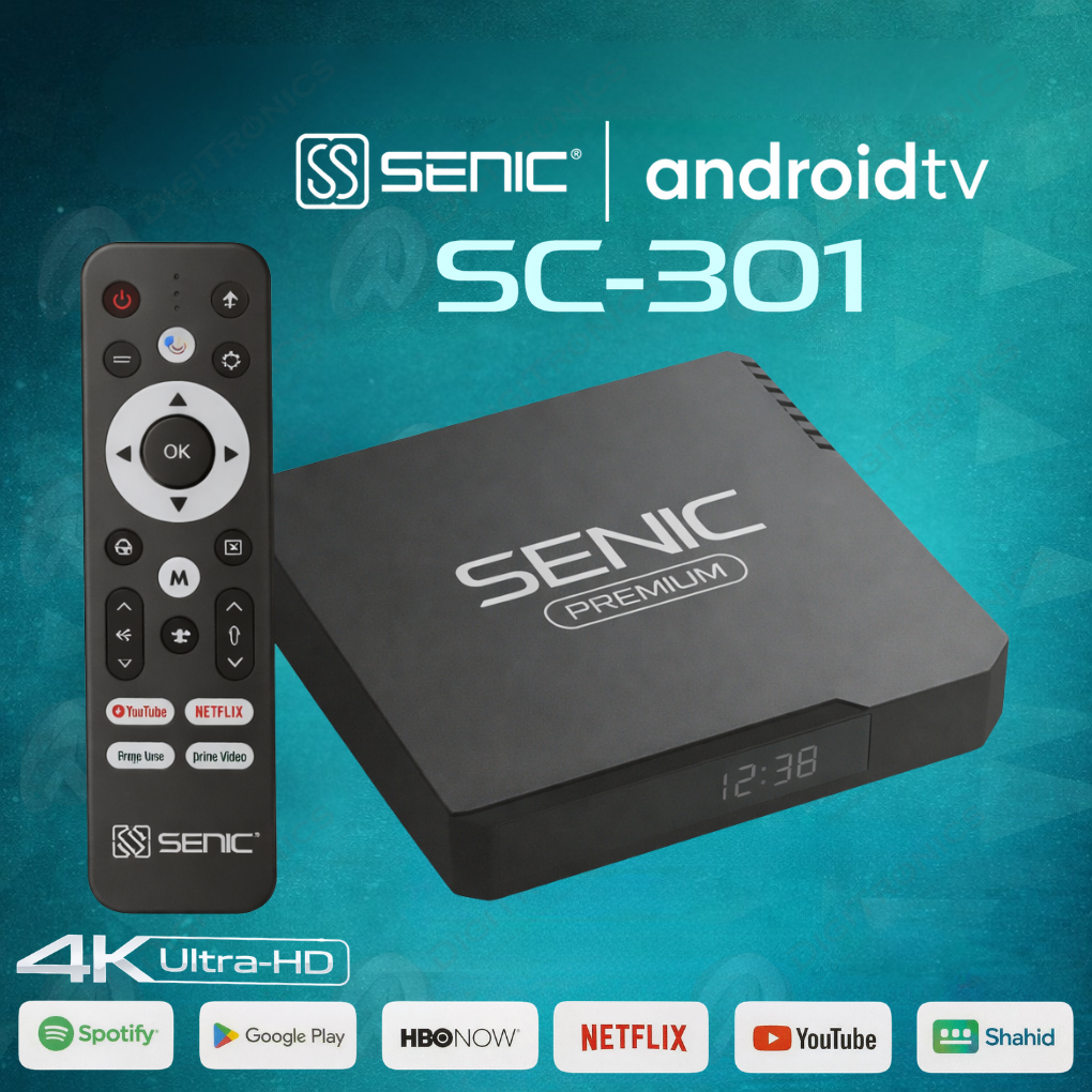 Senic TV Box Premium Android 14 4K Ultra HD, Chromecast intégré, Google Assistant, SC-301