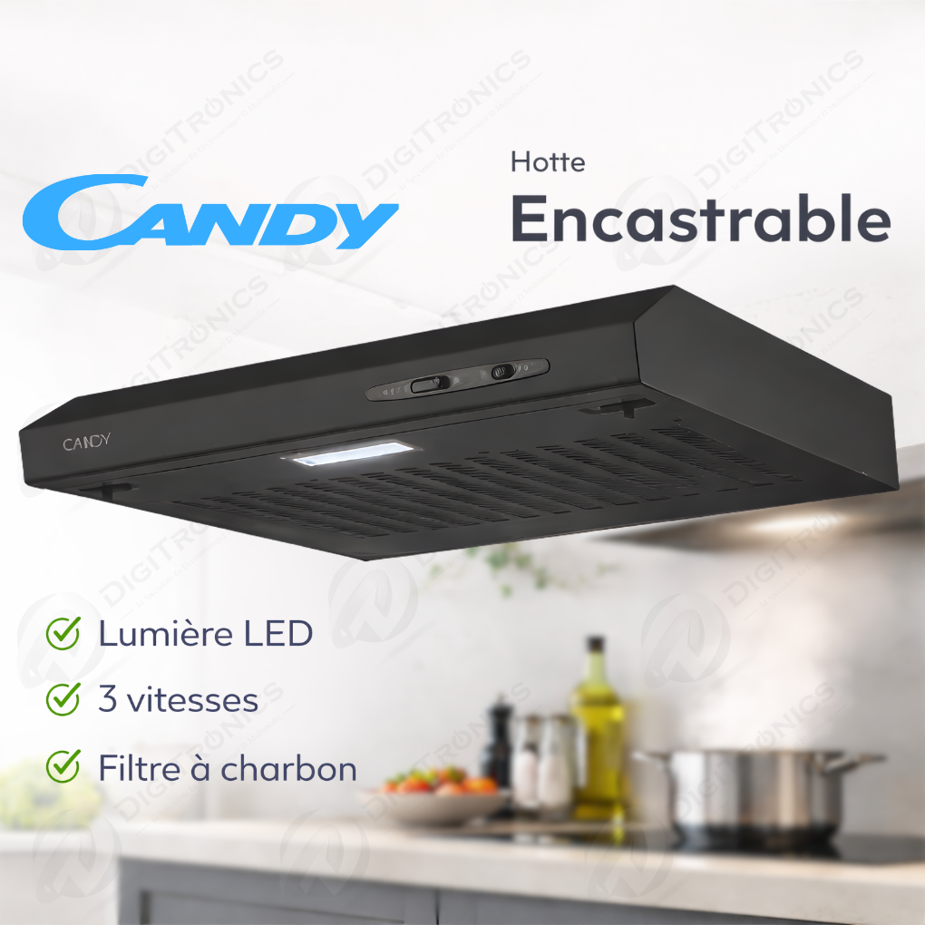 Candy Hotte Encastrable Casquette 60 cm Filtre à charbon & Aspiration 209 m³/h, CFT610/4N/1