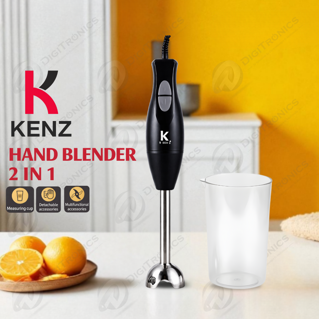 Kenz Mixeur Plongeant 2 en 1 Double Vitesse 300W, Lame Inox + Gobelet Doseur, WQ-7618