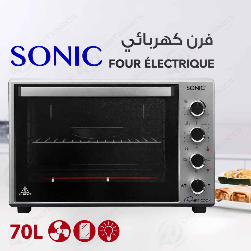 Sonic Four Électrique Chef Cook 70L 6 Fonctions, Chaleur Tournante & Double Vitrage, FE8523SC
