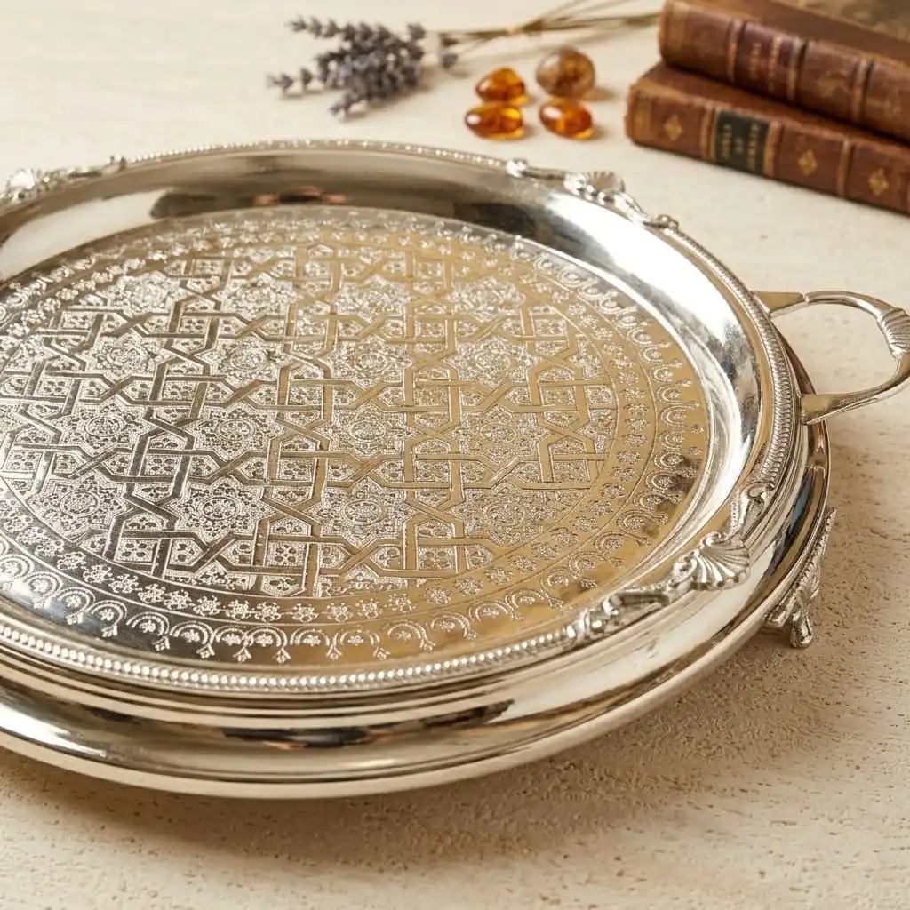 Plateau "Senia" traditionnelle en bronze Rodié argent haute qualité – 55cm