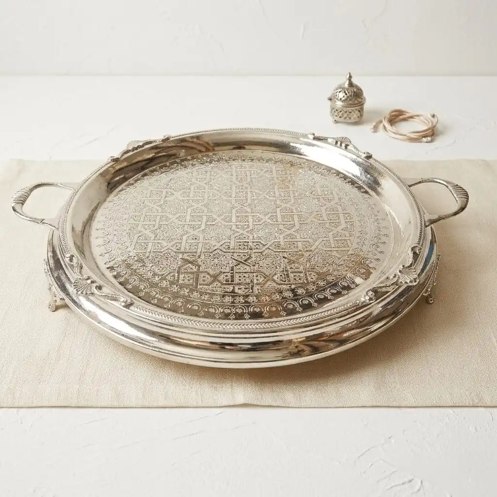 Plateau "Senia" traditionnelle en bronze Rodié argent haute qualité – 55cm