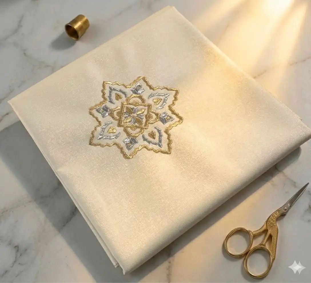 Nappe carrée -simili cuir (1,5 kg) premum- 8 broderies Sam hor - 1.45cm/1,40cm- Anti tache-lavable -table ronde ou carré-beige