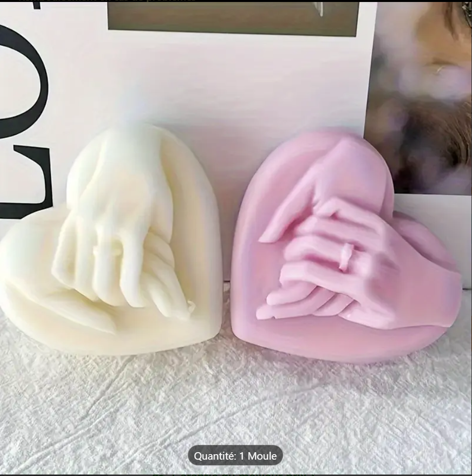 Image de 1 Pc Moule En Silicone à Bougies En Forme Cœur Main dans la Main 3D Pour La Fabrication De Savon bougie