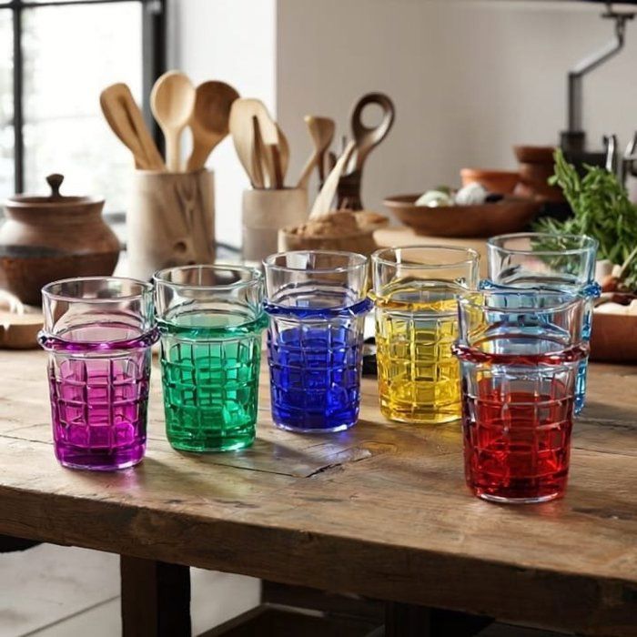 12 Verres à thé couleurs -Set de 12 Verre à thé – Ensemble élégant de 12 pièces cristallin couleurs