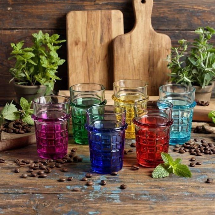 Image de 12 Verres à thé couleurs -Set de 12 Verre à thé – Ensemble élégant de 12 pièces cristallin couleurs - Unbranded