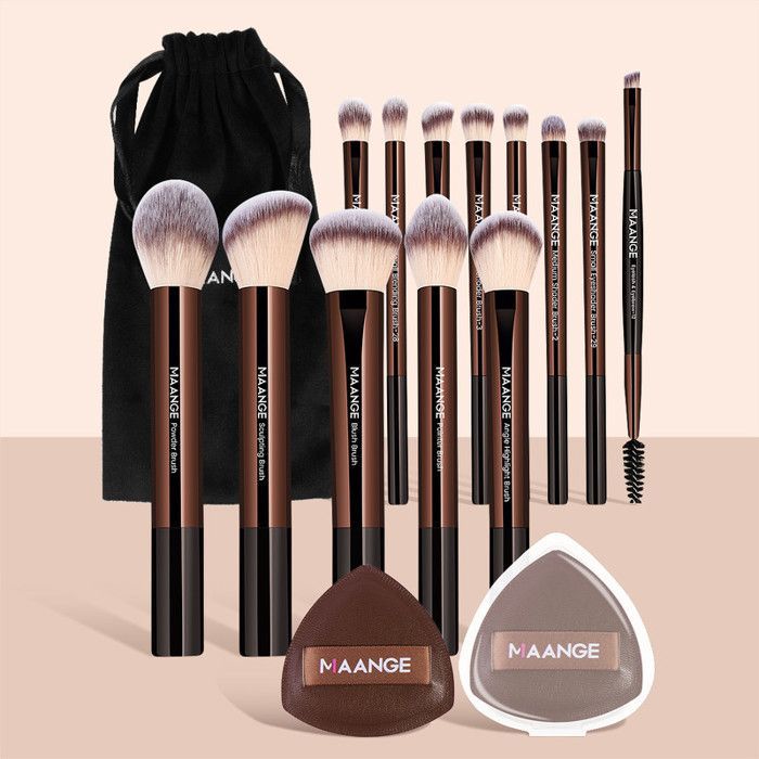 13pcs Make-up brush with 2pcs puff and bag
