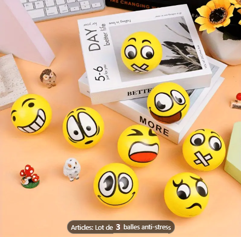 Image de 3 Boules Anti-stress, Jouets anti-stress avec des visages amusants