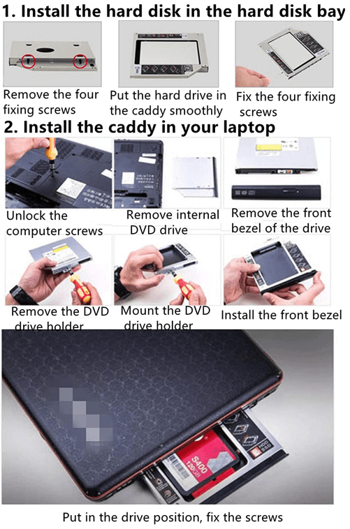 Image de Adaptateur Support pour 2eme disque dur 2,5 "SSD Caddy Disque Baie Lecteur Optique Dur 9,0 mm SATA vers SATA,PC Portables - Unbranded