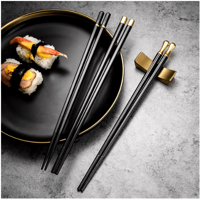 Image de Baguettes Chinoises Japonaises en Alliage, Réutilisables, Résistantes à la Moisissure, 5 Paires - Unbranded