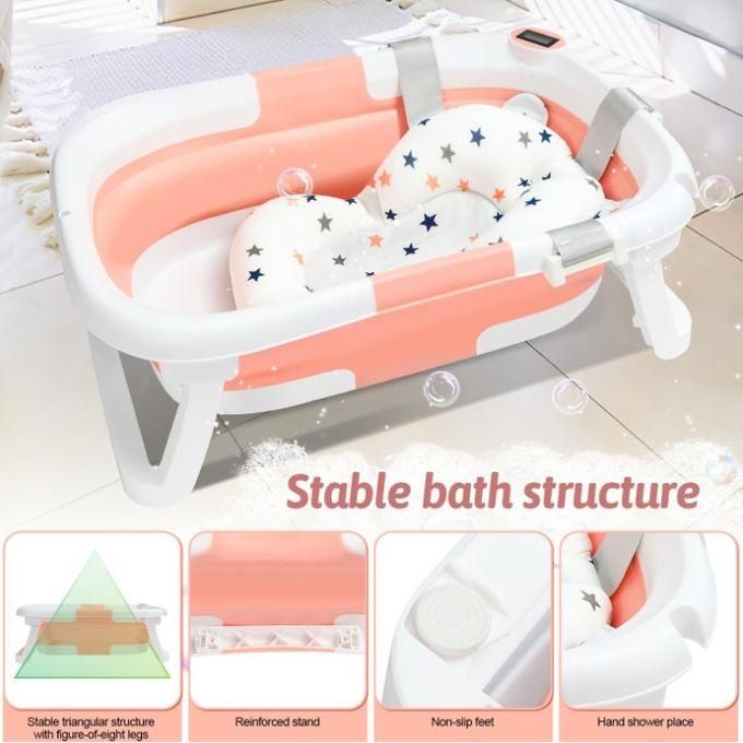 Baignoire Pliable Bébé avec Thermomètre à eau, Coussin