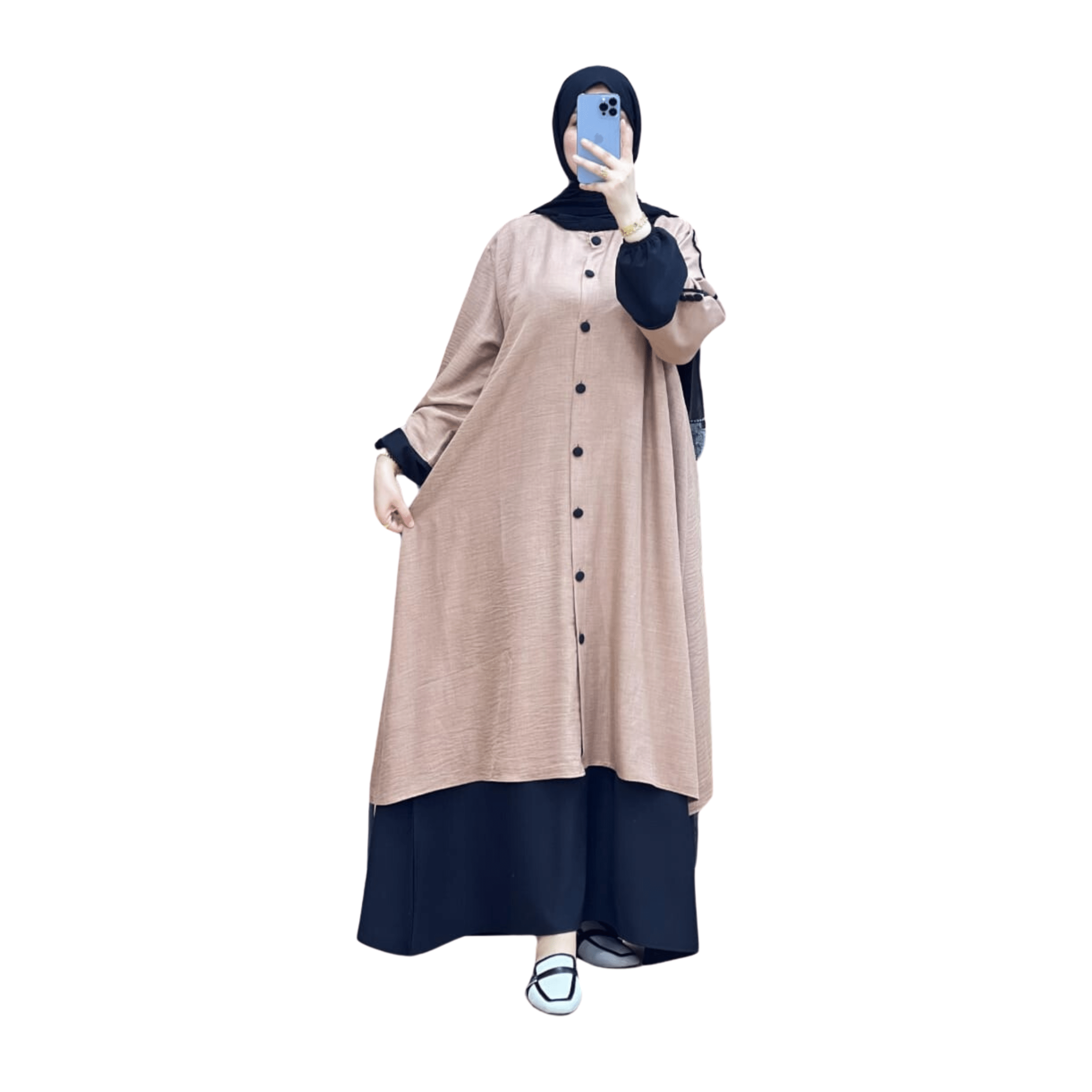 Bashariya Bicolore - Abaya ouverte sur le devant avec poignets POITRINE 44'' - LONGUEUR 56