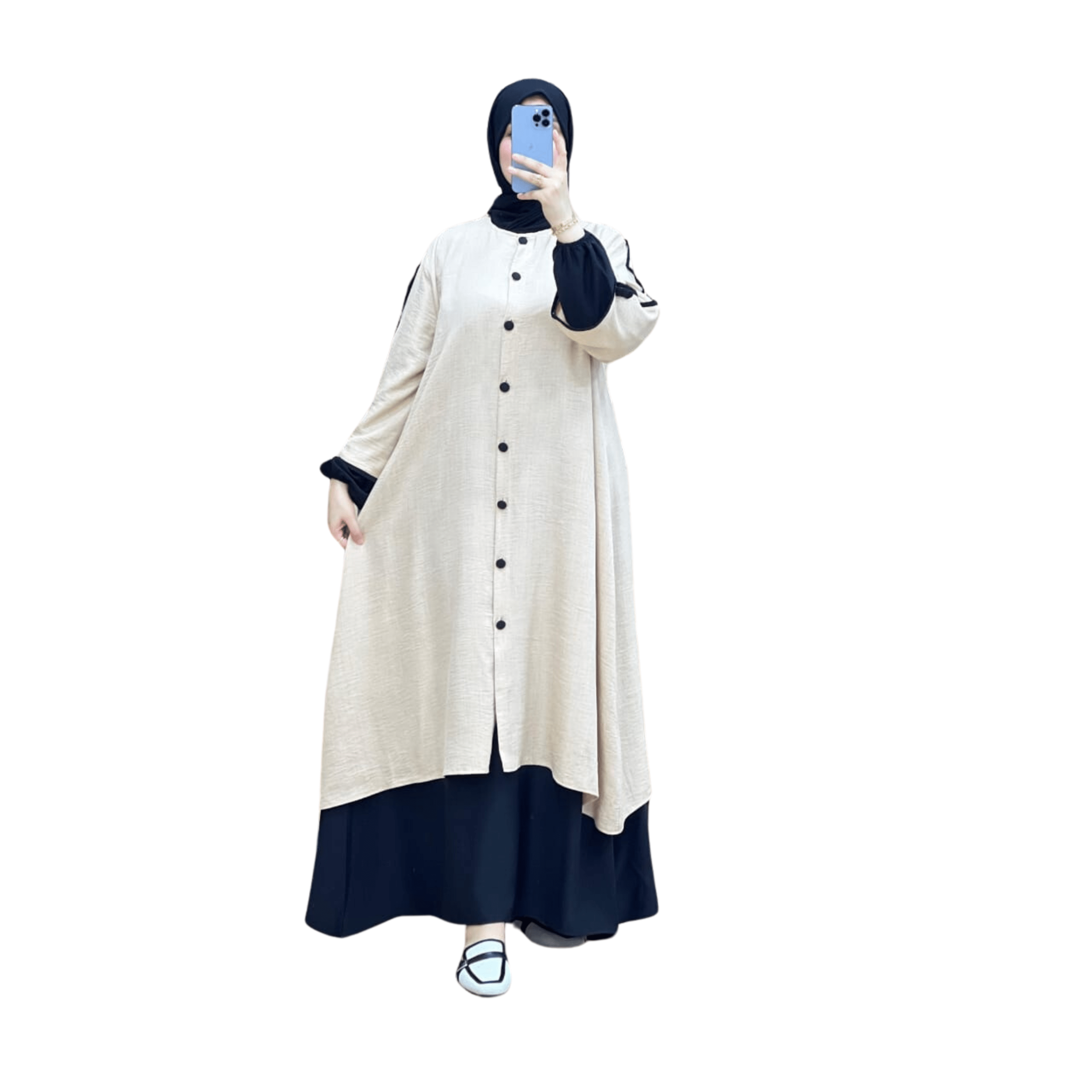 Image de Bashariya Bicolore - Abaya ouverte sur le devant avec poignets POITRINE 44'' - LONGUEUR 56 - Unbranded