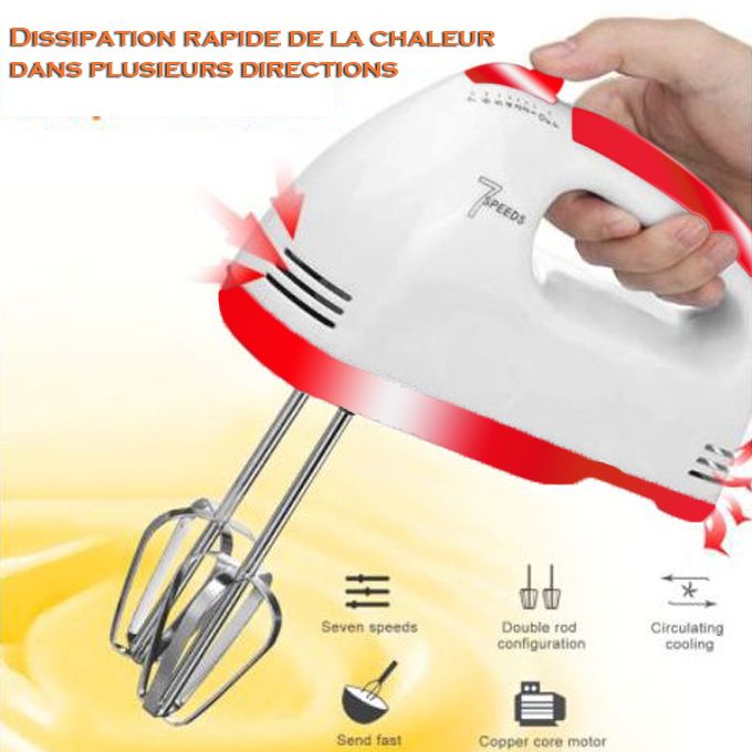 Image de Batteur Mixeur Mélangeur Stéréo 7 Vitesses - 2 Fouets et 2 Crochets à Pâte - Haute Qualité - Unbranded