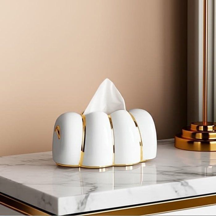 Image de Boîte à mouchoirs dorée au design forme escargot blanche avec details dore – Pour voiture, maison et bureau - Unbranded
