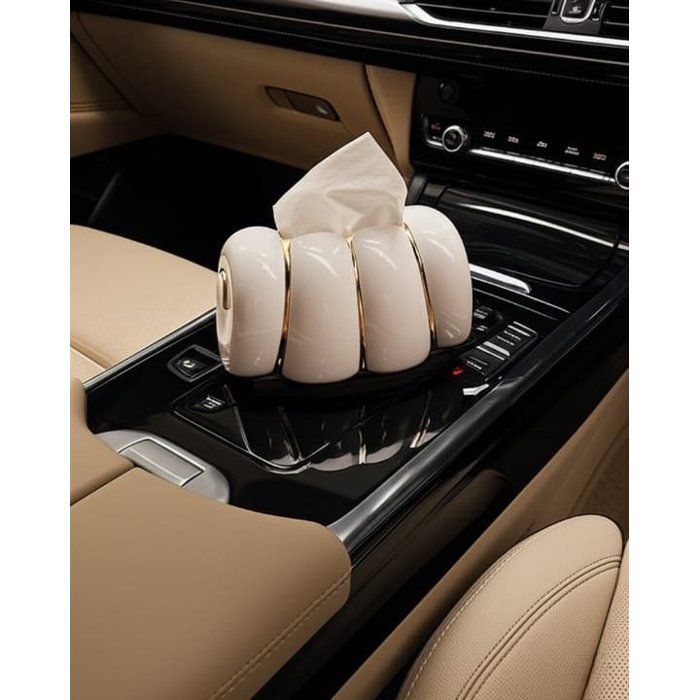 Image de Boîte à mouchoirs dorée au design forme escargot blanche avec details dore – Pour voiture, maison et bureau - Unbranded