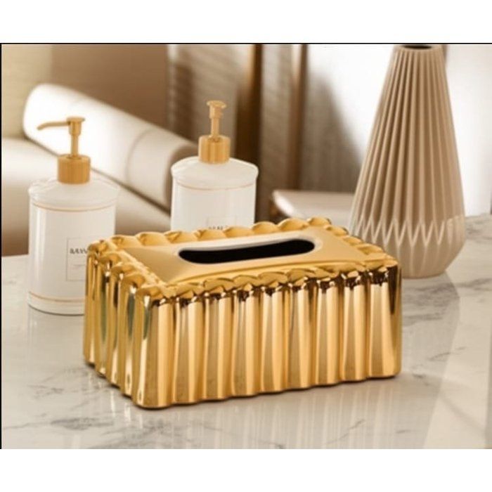 Boîte à mouchoirs dorée au design rectangulaire dore – Pour voiture, maison et bureau