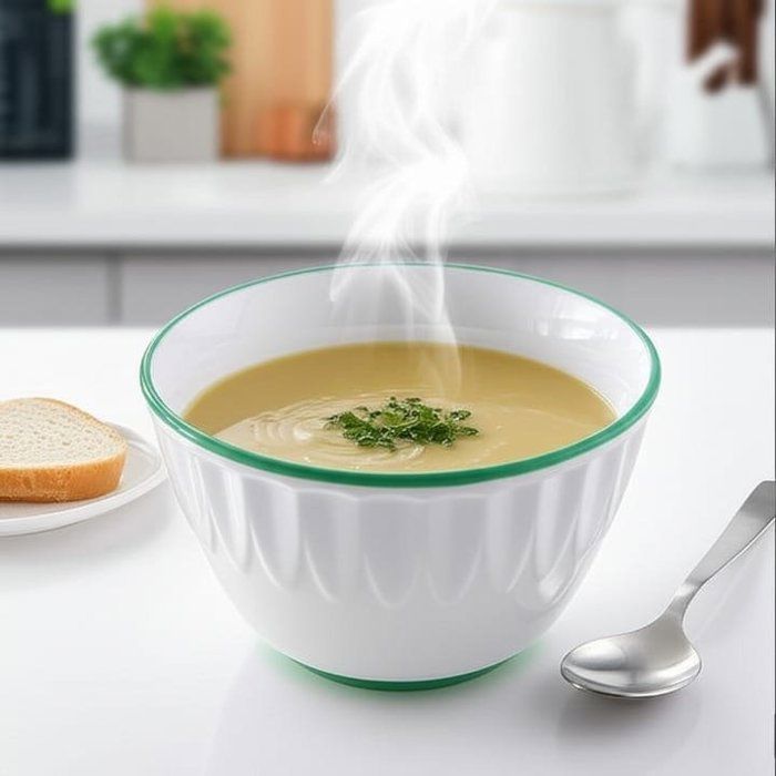 Image de Bol à soupe en céramique blanche avec bord vert – Design moderne