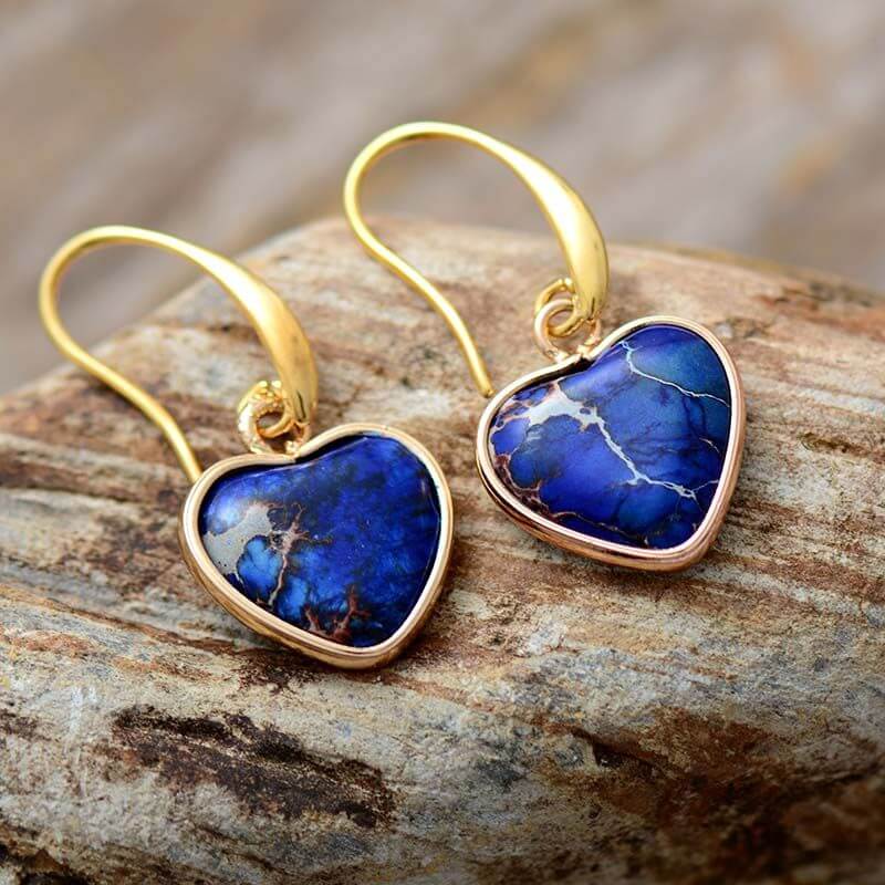 Boucles d'oreilles en Forme de cœur en Lapis Lazuli