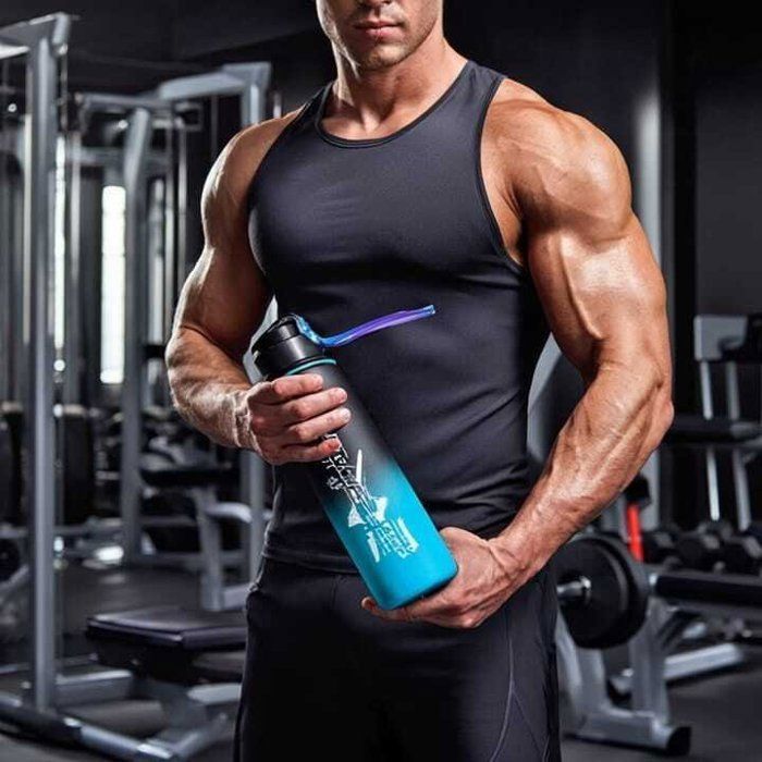 Bouteille d'eau de sport isotherme en plastique sans BPA 1L avec couvercle couleurs aléatoires