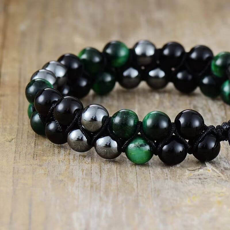 Image de Bracelet Tressé 3 Pierres (Hématite, Agate, Œil de Tigre) - Unbranded