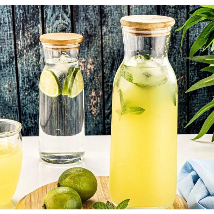 Carafe d'eau + bouchon en LIEGE , Pot de stockage en verre, bouteille de jus 1L