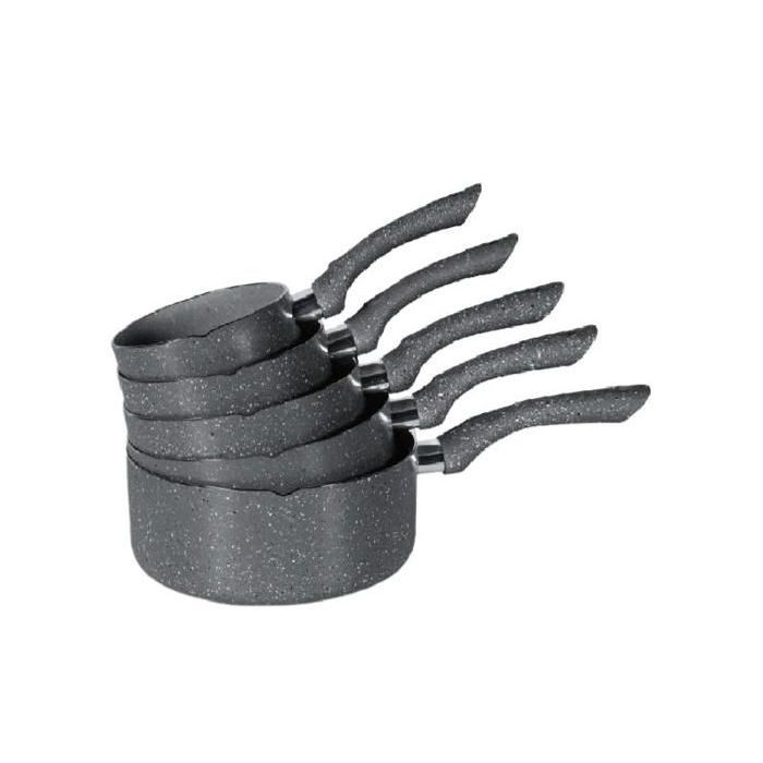 Casseroles - MARQUE - Set de 5 - Granit résistant - Couleurs marron et gris - Tous feux compatibles