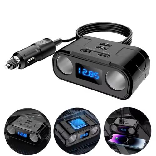 Image de Chargeur de voiture 60W, adaptateur d'alimentation, 2 prises, 2 ports USB 2 Type C PD 22W, charge rapide - Unbranded
