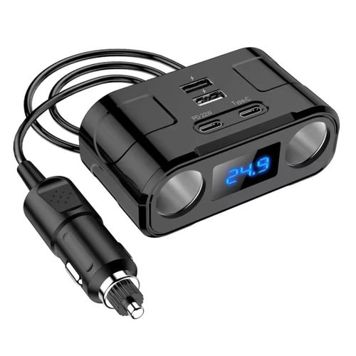 Image de Chargeur de voiture 60W, adaptateur d'alimentation, 2 prises, 2 ports USB 2 Type C PD 22W, charge rapide - Unbranded