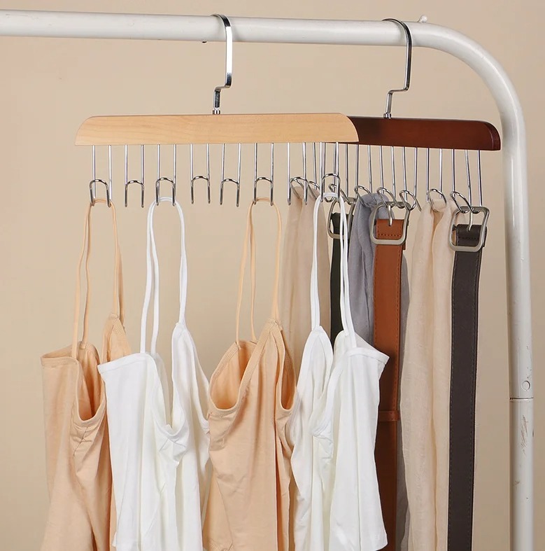 Image de Cintre en Bois avec 8 Crochets – Porte-Vêtements Multifonctionnel - Unbranded