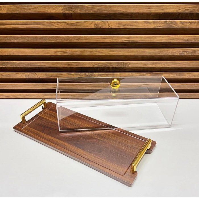 CLOCHE A GATEAU -SUPORT À GATEAUX GM 40/17cm EN BOIS AVEC DÉTAIL DORÉ