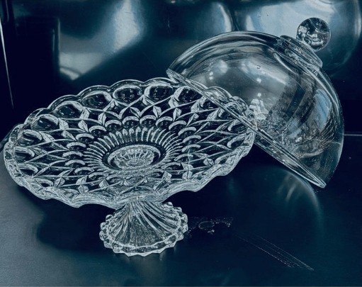Cloche en Cristal Présentoir à Gâteau, Support à Gâteau, Plat à Gâteaux sur Pied
