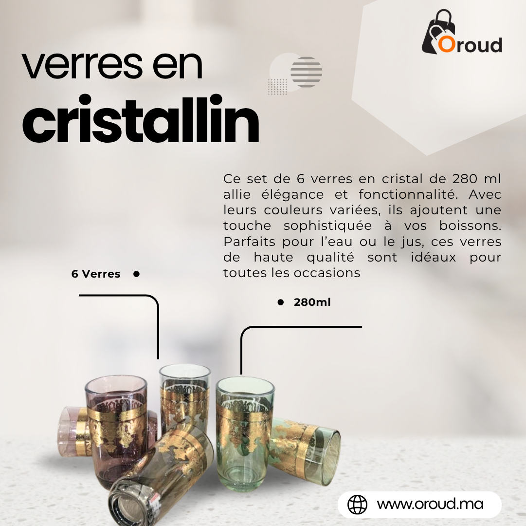 Image de Coffret de 6 Verres en cristallin - Multi Couleurs - 280 ml - Cristal - Set de 6 - Élégance et Qualité - Unbranded