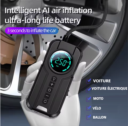 Image de Démarreur de batterie de voiture + Gonfleur Pneu, Power Bank 10 000mAh, LED, Port USB, Type C