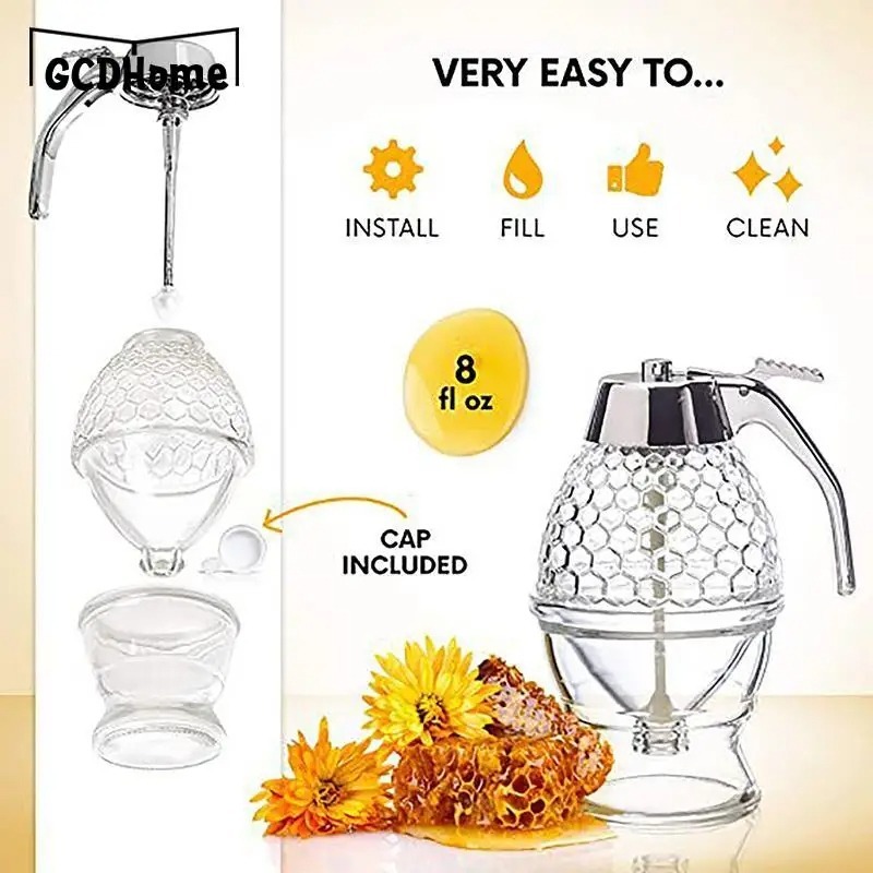 Image de Distributeur de Miel Pratique – Récipient Accompagné d’un Support et d’un Couvercle - Unbranded