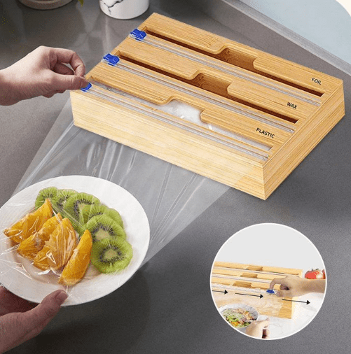 Distributeur de papier d'aluminium avec coupe-film alimentaire,boîte de rangement de film alimentaire 3 en 1,