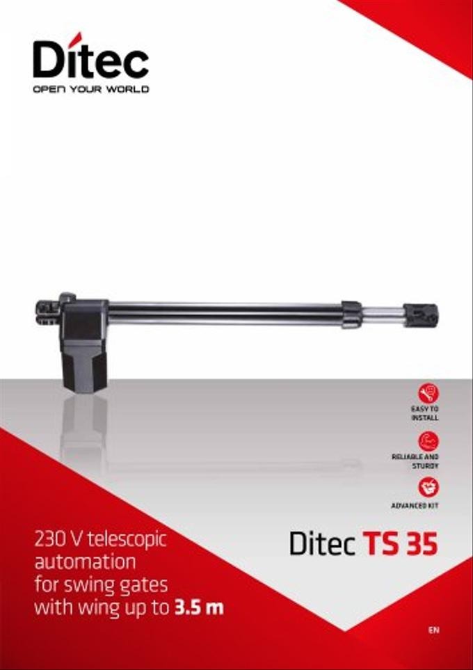 Image de Ditec PWR TS 35 - Opérateur Télescopique pour Portails Battants - Unbranded