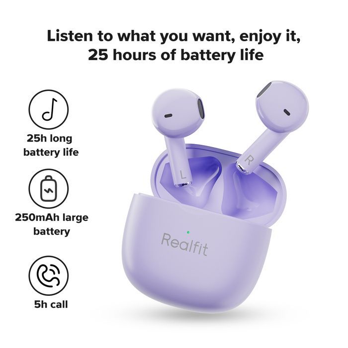 Image de Écouteurs intra-auriculaires Bluetooth Realfit F1, Type-C Couleur : Violet - Unbranded