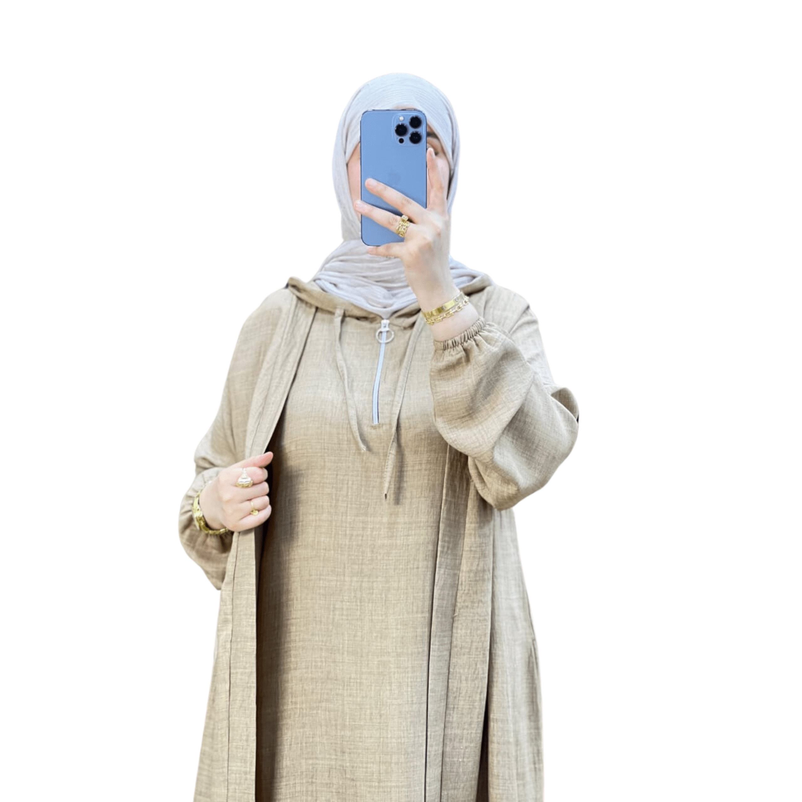 Image de Ensemble 2 pièces en lin Chemise à manches longues boutonnée et pantalon Robe Abaya "Tenues de Dubaï" - Unbranded