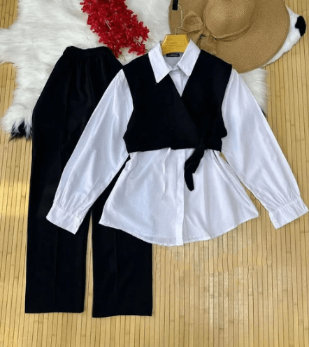 Ensemble 3 pièces femme – Chemise + Gilet + Pantalon