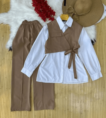 Image de Ensemble 3 pièces femme – Chemise + Gilet + Pantalon - Unbranded