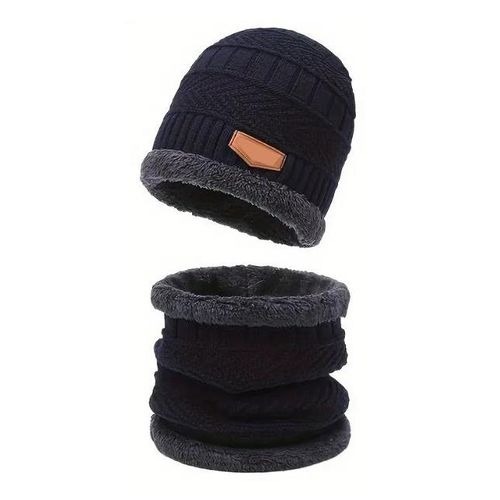 Ensemble de bonnet d'hiver unisexe avec écharpe tricotée - Style casual, doublure intérieure épaisse