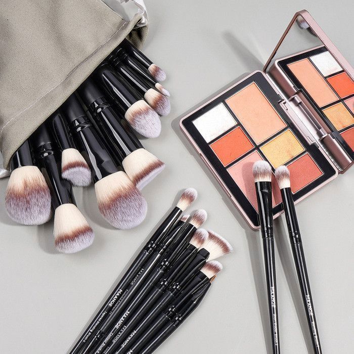 Ensemble de pinceaux de maquillage - Maange - 18 pièces - Étui de voyage - Poils doux - Pour tous types de peau