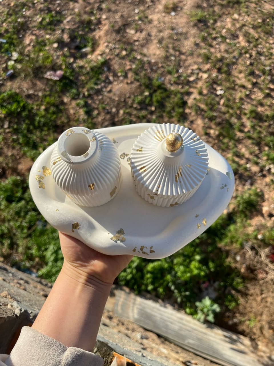 Image de Ensemble déco en béton artisanal blanc – Forme nuage - Unbranded