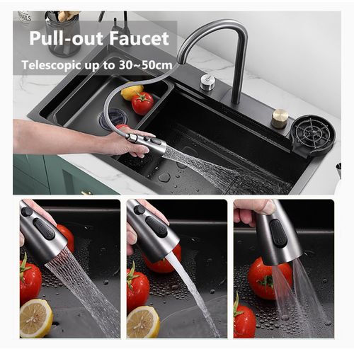 Ferri Evier cuisine noir avec mitigeur (60/45 cm) en inox handmade