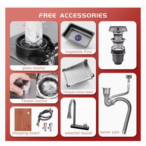 Image de Ferri Evier cuisine noir avec mitigeur (60/45 cm) en inox handmade - Unbranded