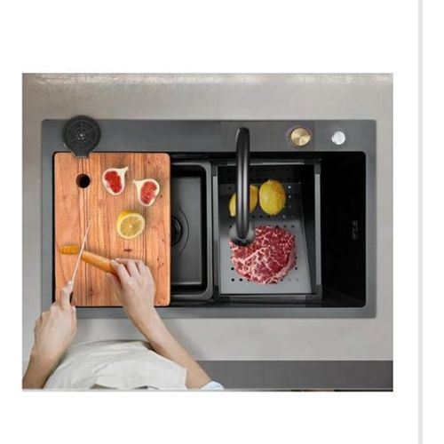 Image de Ferri Evier cuisine noir avec mitigeur (60/45 cm) en inox handmade - Unbranded