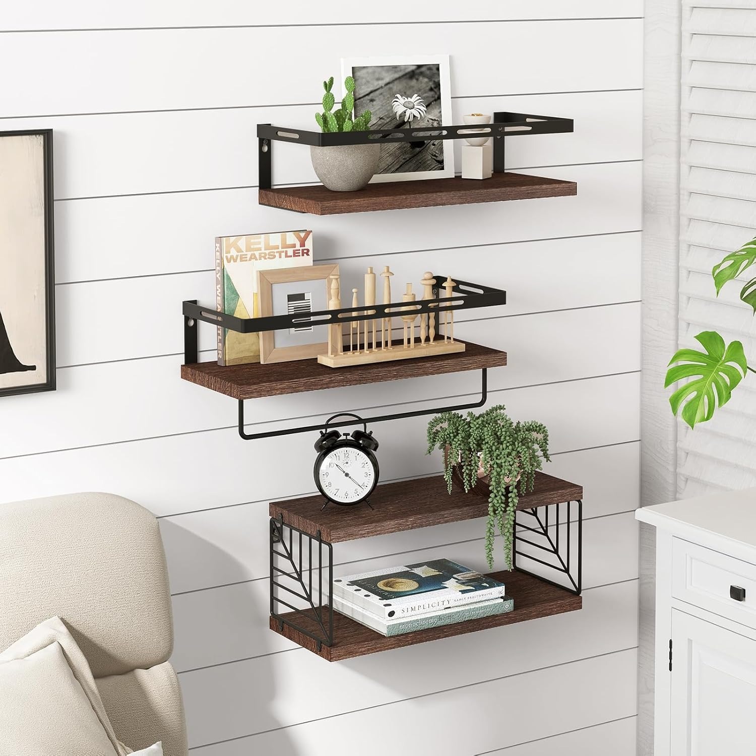 Image de Fixwal Étagères Murales de Salle de Bain - 3 + 1 Niveaux (marron foncé) - Unbranded