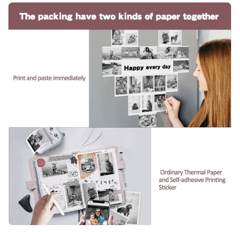 Image de Imprimante portable sans encre, Bluetooth, sans fil, papier thermique, étiquettes autocollants, Android, IOS, 11 rouleaux - Unbranded